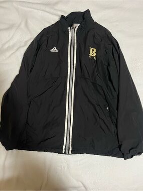 Adidas Men's Black Windbreaker Jacket with Gold 'BA' Logo